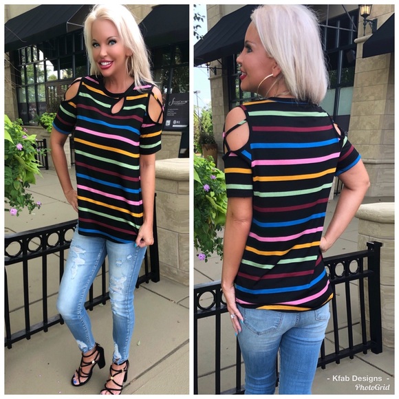 🛍LAST 1! Multi Stripe Cut Out Super Soft Top! - Picture 6 of 8